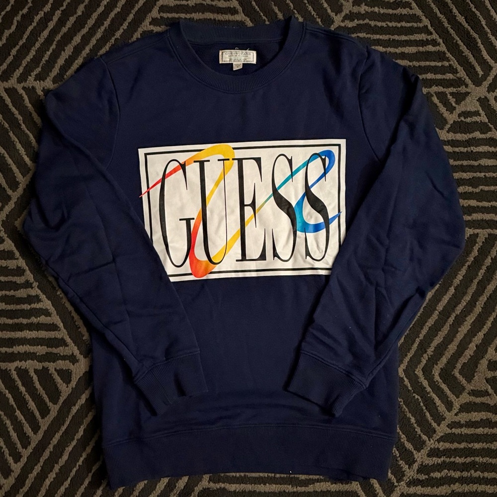 Guess Men's Navy Graphic Crewneck Sweater